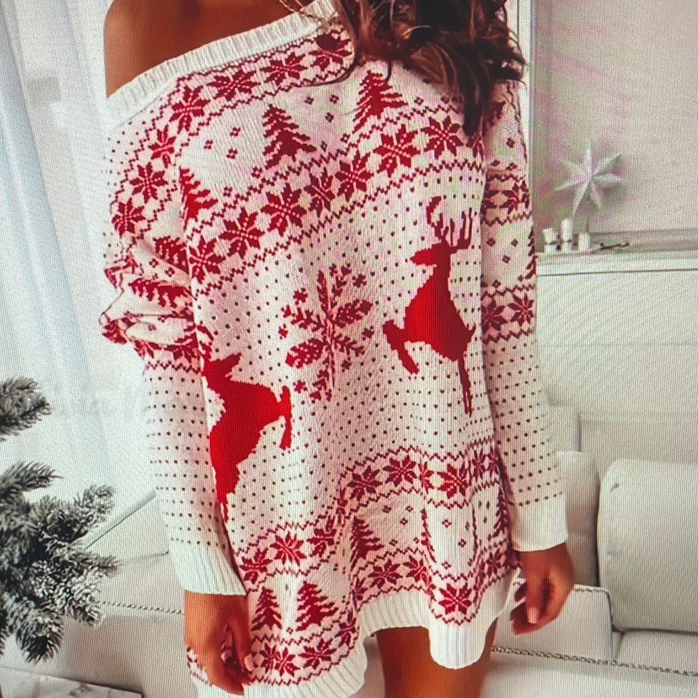 Red and White Festive Long Sleeve Dress
